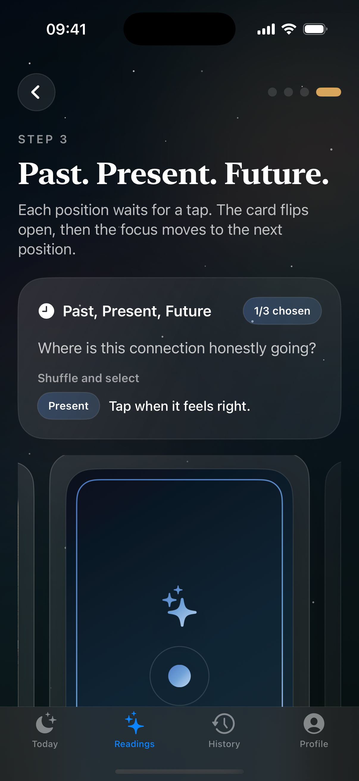 Cards open one by one, in order.